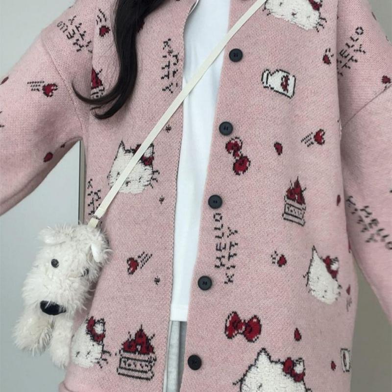 Winter Clothing Cute - Olá kitty kawaii feminino cardigan camisola