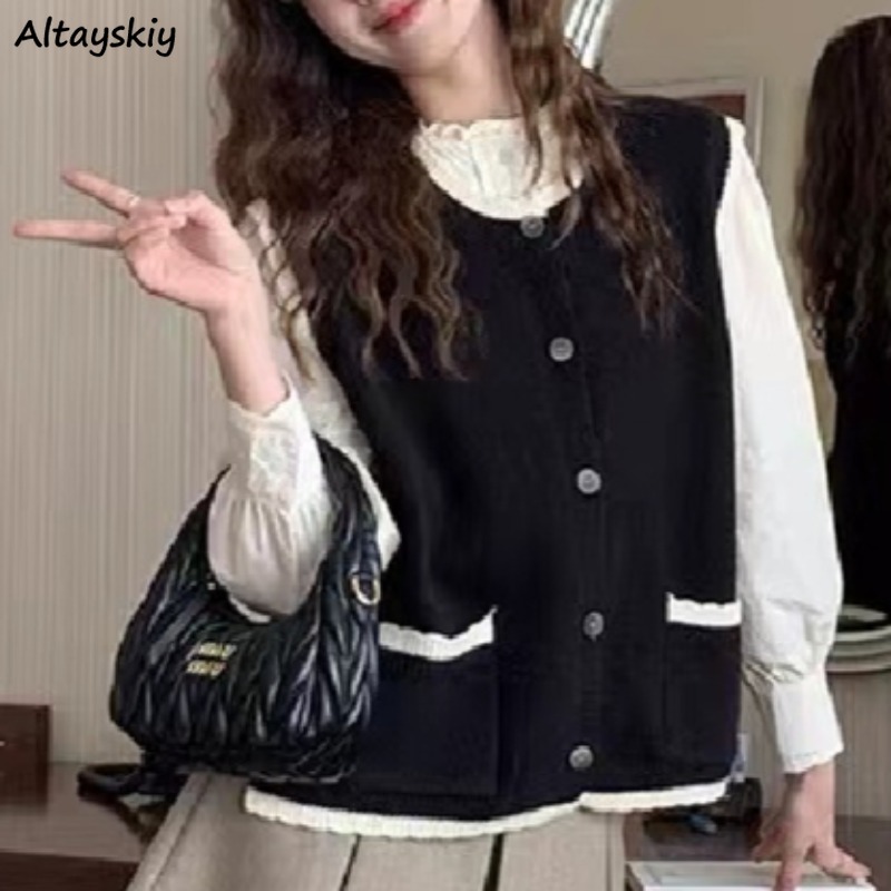 Winter Clothing Cute - Estilo preppy camisola colete para mulheres