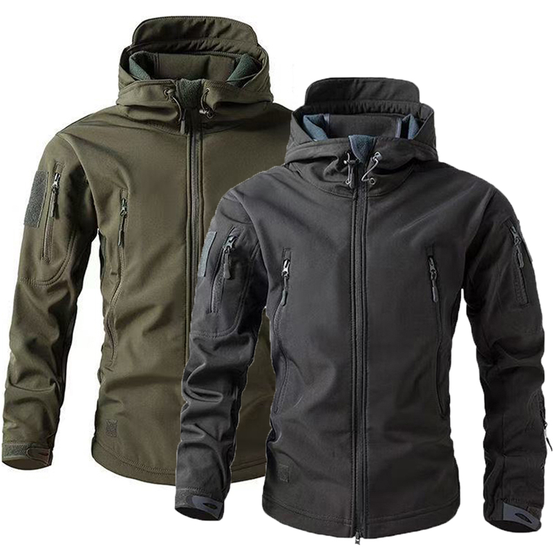 Windproof Jacket Softshell - Inverno outono quente softshell velo capuz